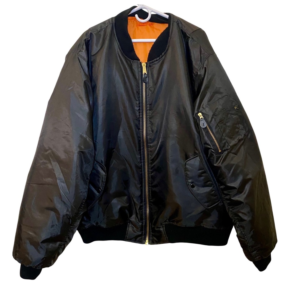 Rothco MA-1 Flight Jacket 5XL Black Orange Bomber USAF Big Tall Nylon Military